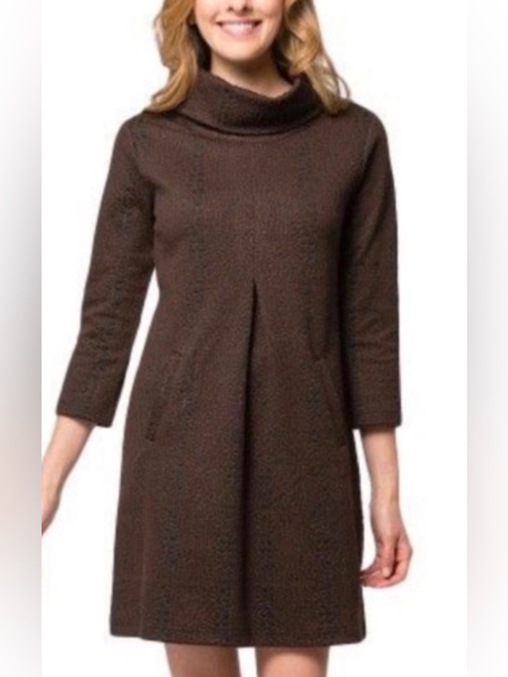 Tyler Boe Kim Brown Cowl Neck A-Line Sweater Dress